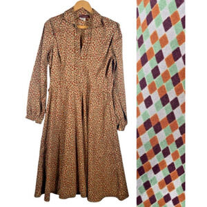 Raoul Shirt Dress 12 Vintage 60s 70s Silky Disco Retro Geometric Mary Richards